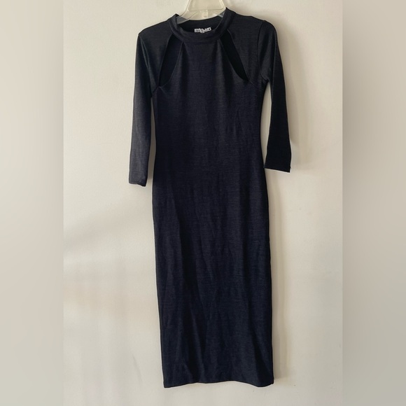 Black Cutout Knit Zara Bodycon Maxi Sweater Dress - Picture 1 of 3